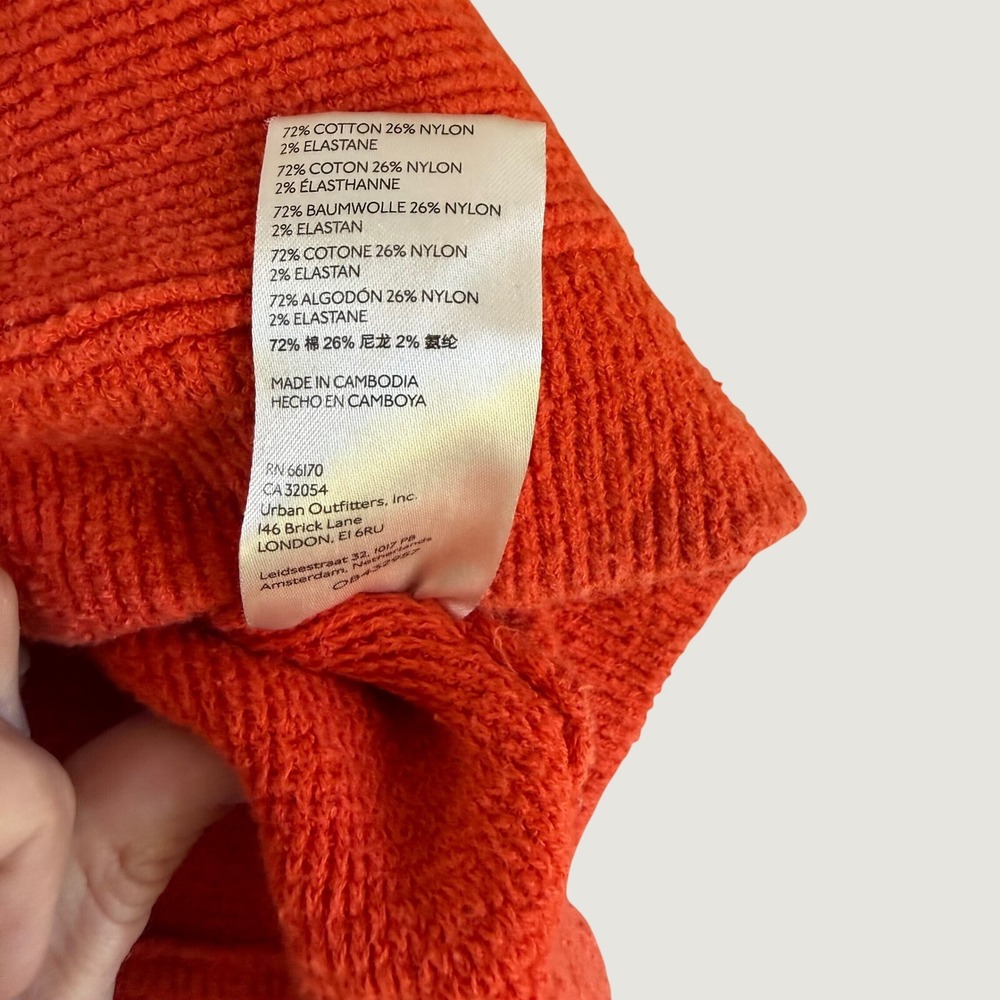 Free People Orange Mock Neck Oversized Cotton Blend Ribbed Knit Sweater - Picture 5 of 6
